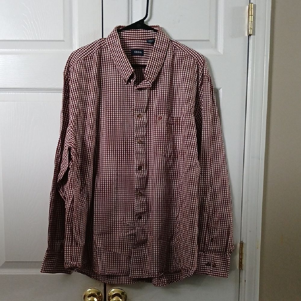 IZOD maroon and white plaid long sleeve button down dress shirt Sz XXL EUC
